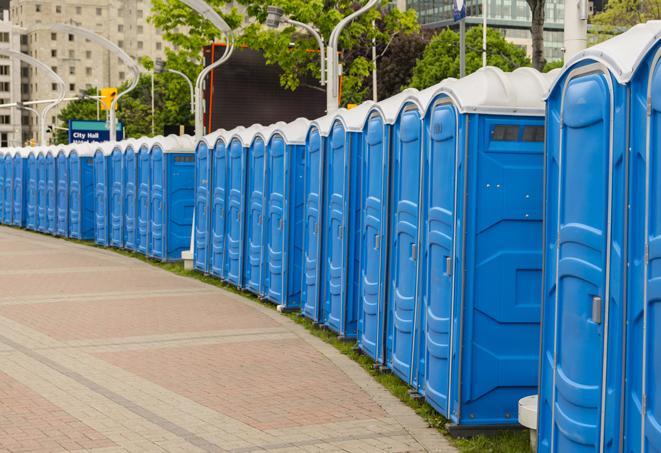 Seasonal porta potty units set up at a Watertown, South Dakota venue